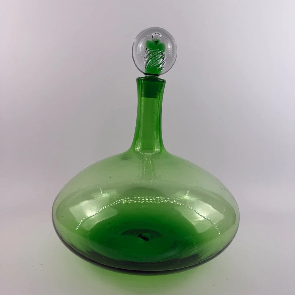Blenko‎ 6716 Joel Myers Olive Green Decanter Air Twist Stopper MCM
